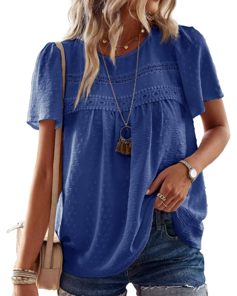 Talia Blouse Bohème Femme en Dentelle – Haut Col Rond à Manches Courtes