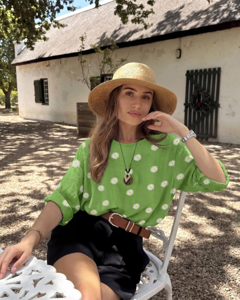 Anika Women's Cotton Tunic – Floral Lagenlook Blouse with 3/4 Sleeves