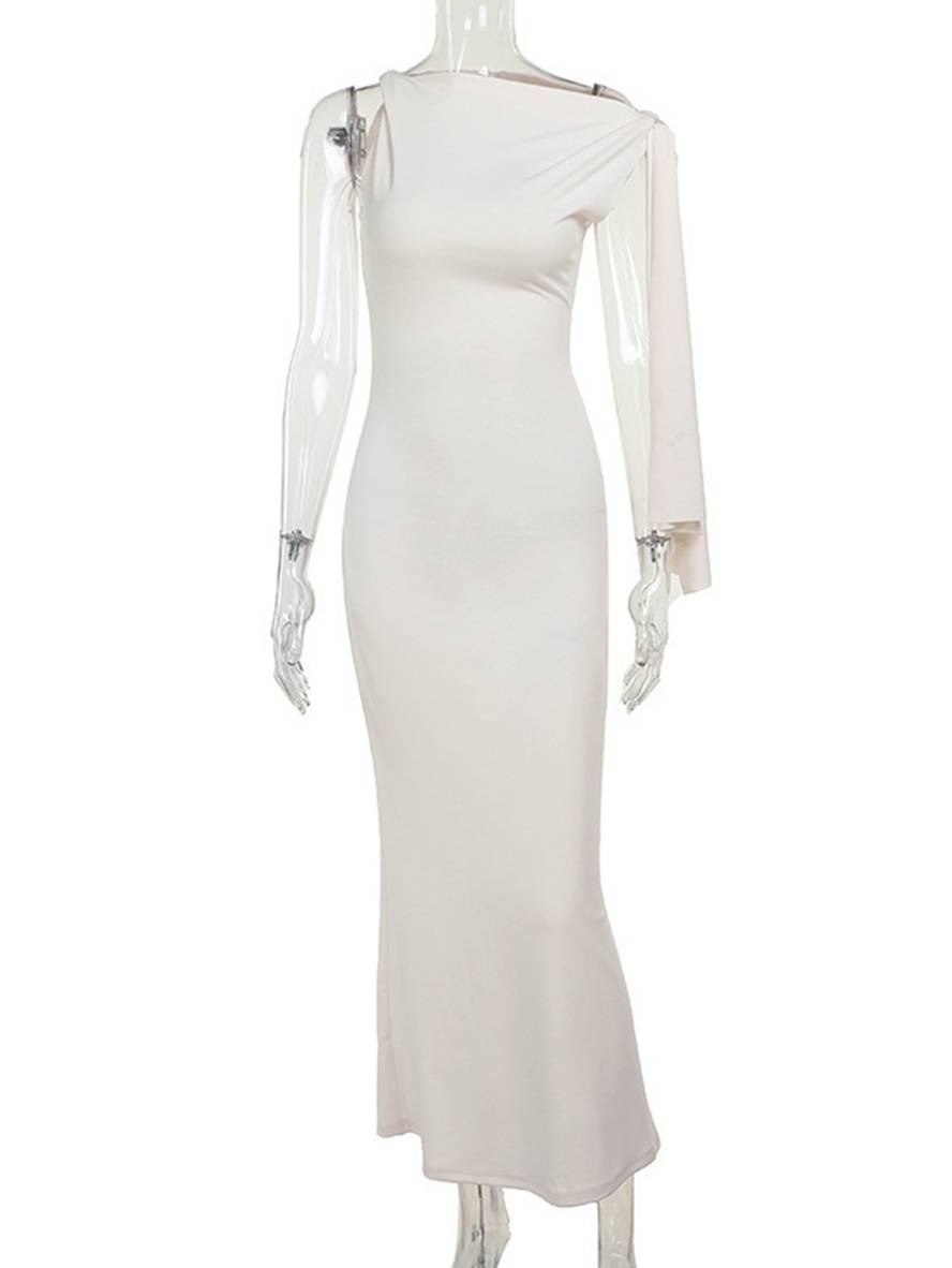 Winona Avondjurk Dames – Elegante Lange Éénzijdige Mouwloze Jurk in Effen Design