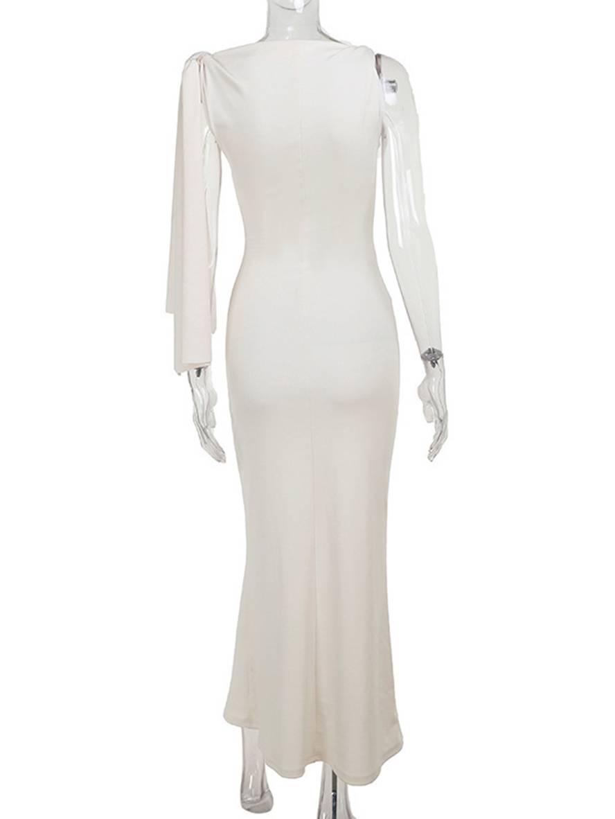 Winona Avondjurk Dames – Elegante Lange Éénzijdige Mouwloze Jurk in Effen Design