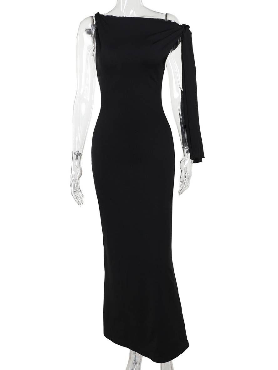 Winona Avondjurk Dames – Elegante Lange Éénzijdige Mouwloze Jurk in Effen Design