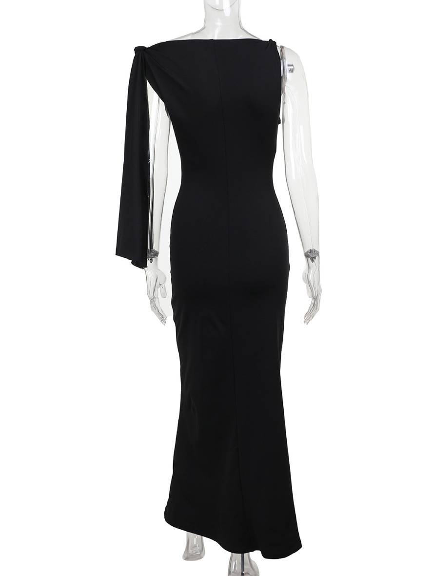 Winona Avondjurk Dames – Elegante Lange Éénzijdige Mouwloze Jurk in Effen Design