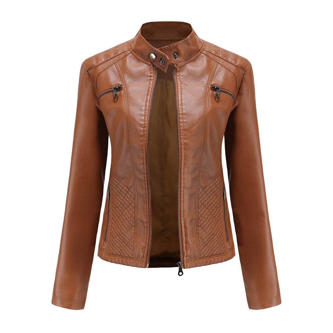 Andrijana Damen Jacke – Elegante, weiche Lederjacke mit asymmetrischem Verschluss