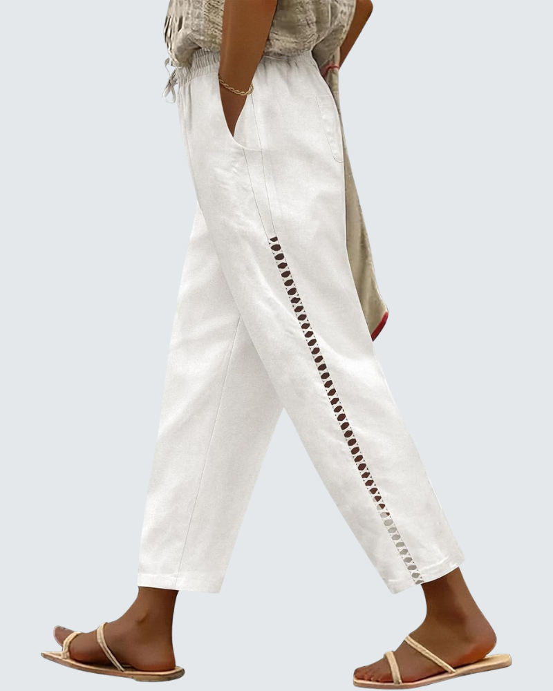 Casie Pantalone Donna in Lino – Pantalone Largo Corto con Vita Elastica e Tasche