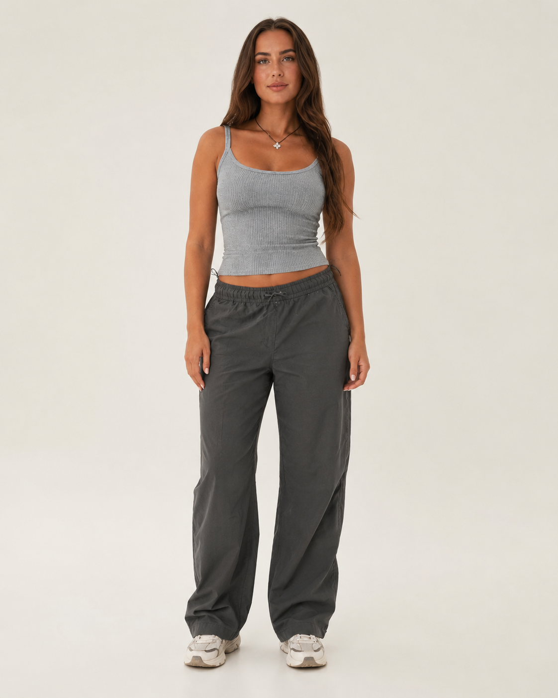 Océane Canotta da donna – Top a coste grigio con scollo rotondo, vestibilità aderente, comfort quotidiano