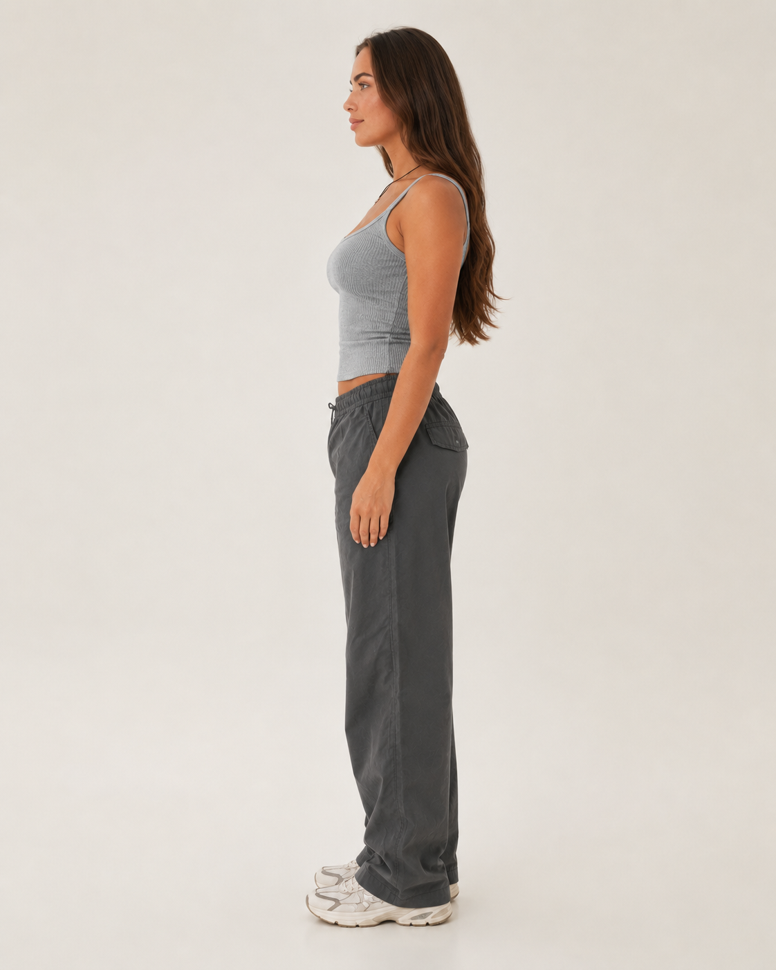 Océane Canotta da donna – Top a coste grigio con scollo rotondo, vestibilità aderente, comfort quotidiano