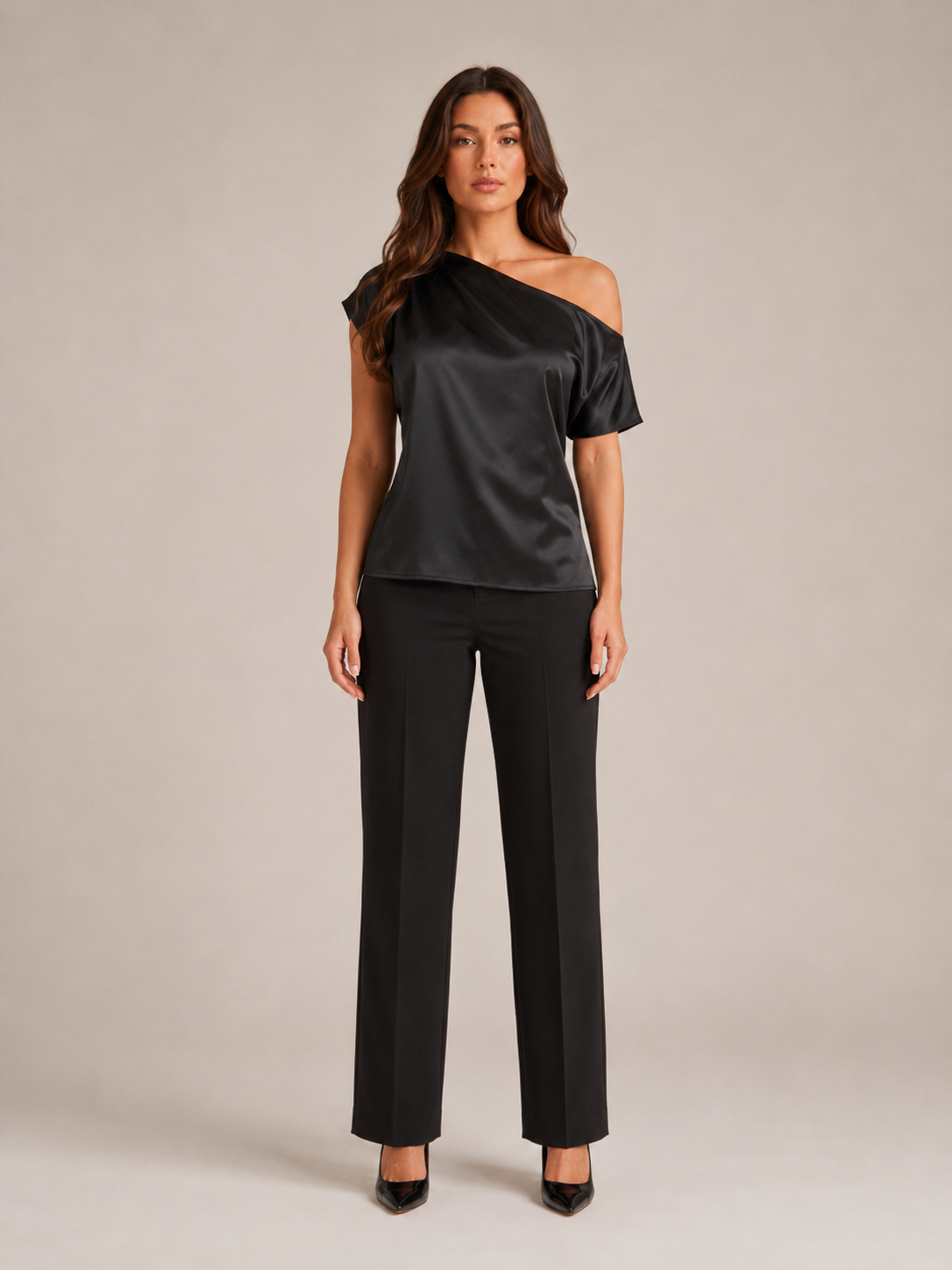 Top Apolline para mujer – blusa entallada de cuello asimétrico, tejido fluido, elegante y moderno