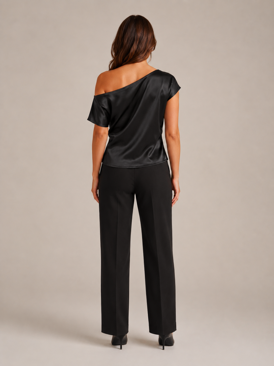 Top Apolline para mujer – blusa entallada de cuello asimétrico, tejido fluido, elegante y moderno