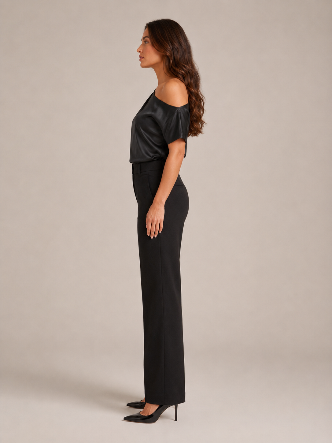 Top Apolline para mujer – blusa entallada de cuello asimétrico, tejido fluido, elegante y moderno