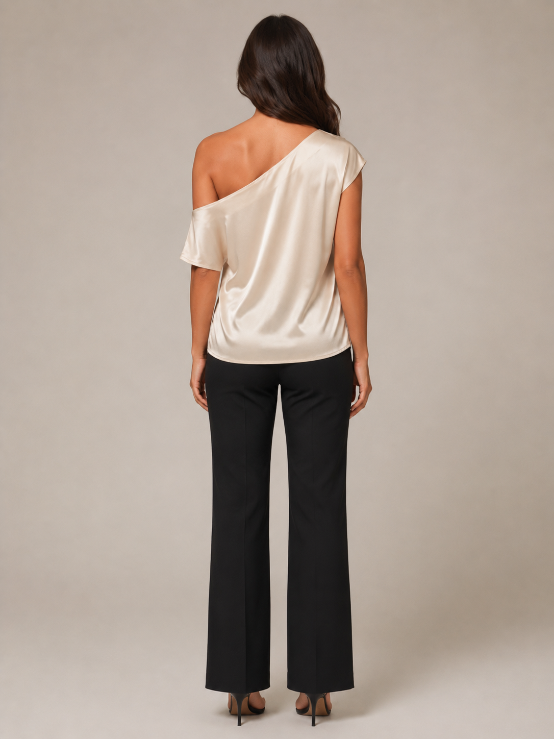 Top Apolline para mujer – blusa entallada de cuello asimétrico, tejido fluido, elegante y moderno