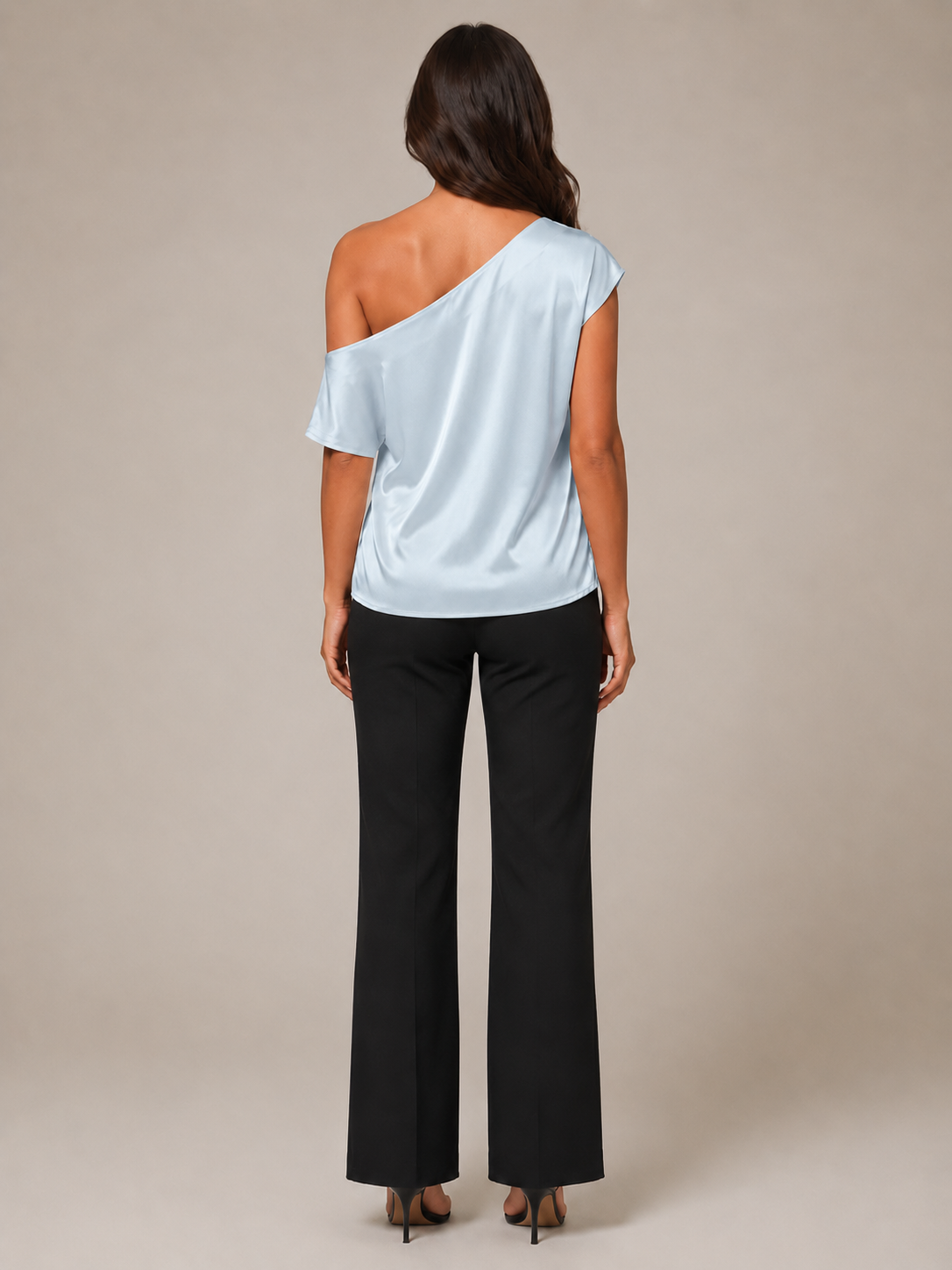 Top Apolline para mujer – blusa entallada de cuello asimétrico, tejido fluido, elegante y moderno