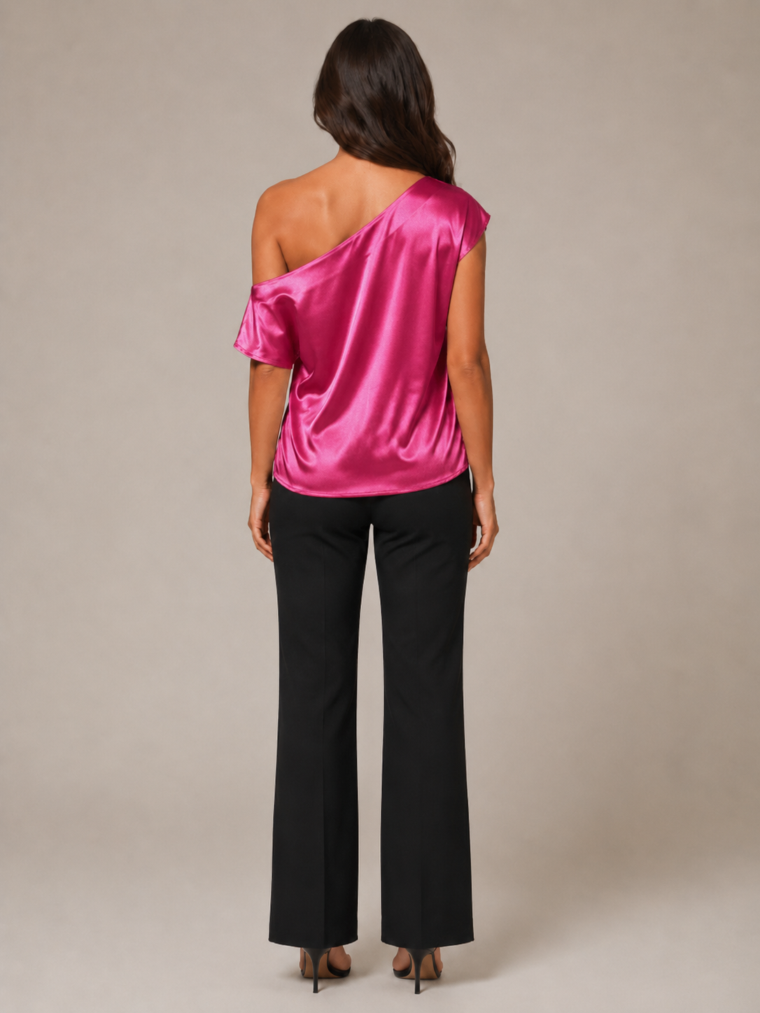 Top Apolline para mujer – blusa entallada de cuello asimétrico, tejido fluido, elegante y moderno