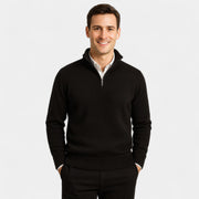 Archer Herrenpullover mit Viertel-Reißverschluss – Dicke Baumwollmischung, Stehkragen, eleganter Winterstil