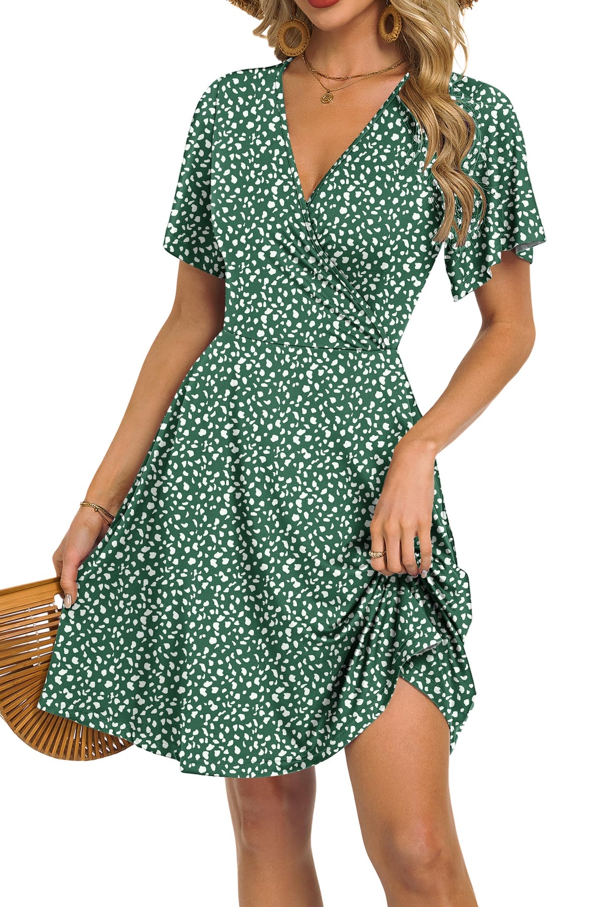 Mariselle Kleid Damen – Wickelkleid mit V-Ausschnitt, Blumenmuster, Empire-Taille & A-Linien Schnitt Sommer