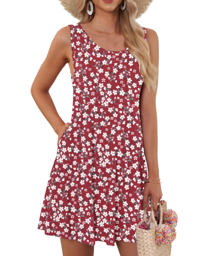 Vestido de Alças Floral Avery para Mulher – Vestido Curto Sem Mangas com Bolsos