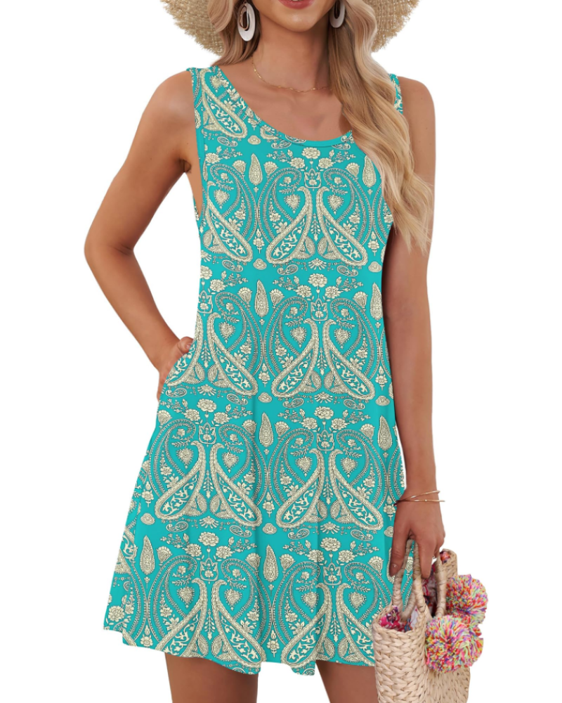 Vestido de Alças Floral Avery para Mulher – Vestido Curto Sem Mangas com Bolsos