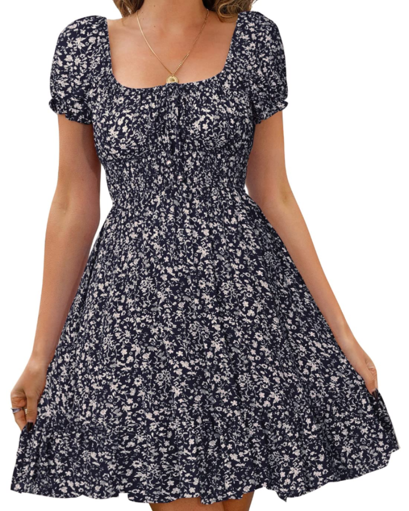 Lavinia Robe Mini Fleurie Femme – Robe Dos Ouvert à Manches Bouffantes