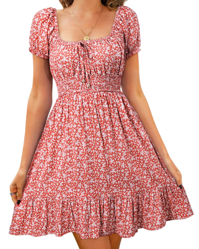 Lavinia Robe Mini Fleurie Femme – Robe Dos Ouvert à Manches Bouffantes