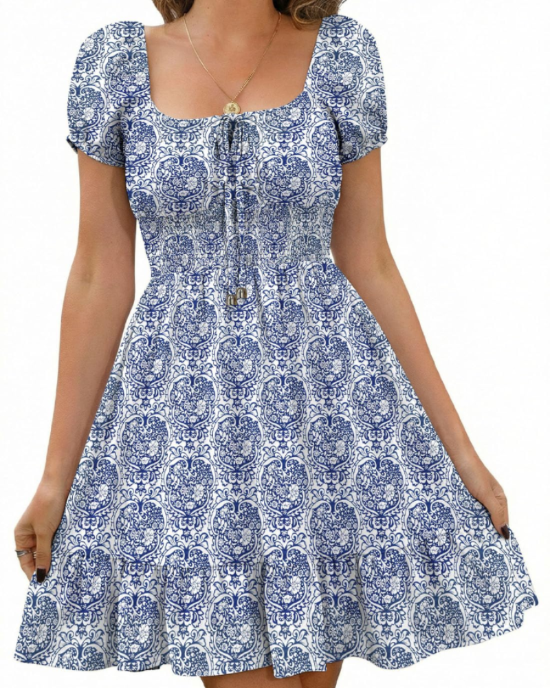 Lavinia Robe Mini Fleurie Femme – Robe Dos Ouvert à Manches Bouffantes