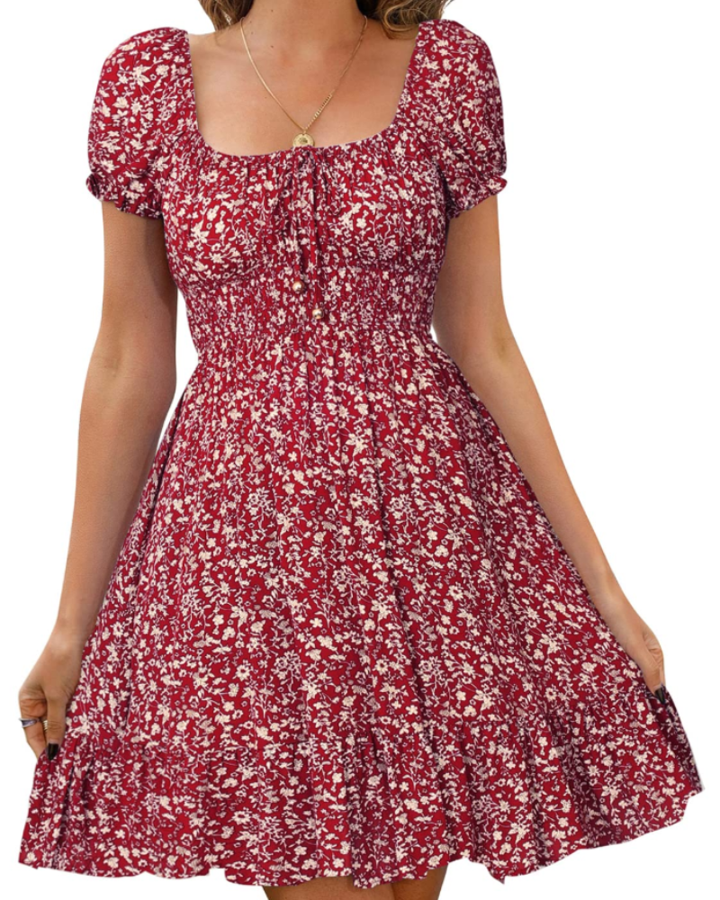 Lavinia Robe Mini Fleurie Femme – Robe Dos Ouvert à Manches Bouffantes