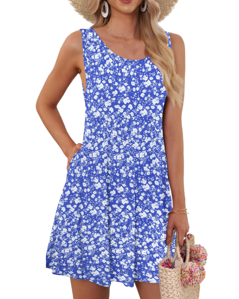 Vestido de Alças Floral Avery para Mulher – Vestido Curto Sem Mangas com Bolsos