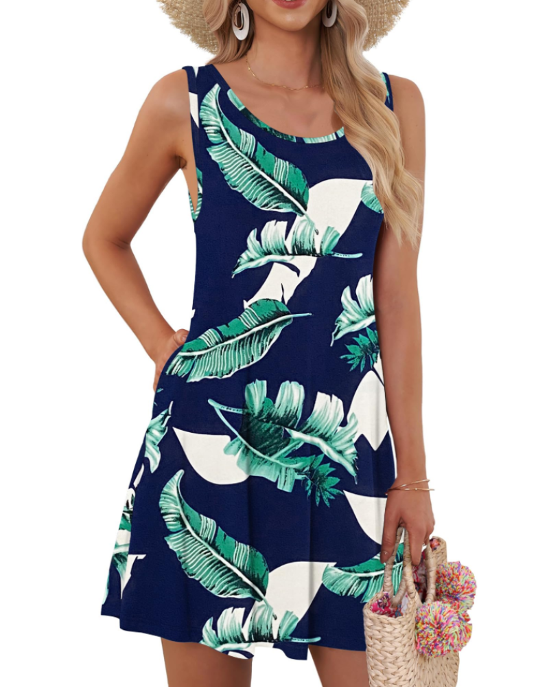 Vestido de Alças Floral Avery para Mulher – Vestido Curto Sem Mangas com Bolsos