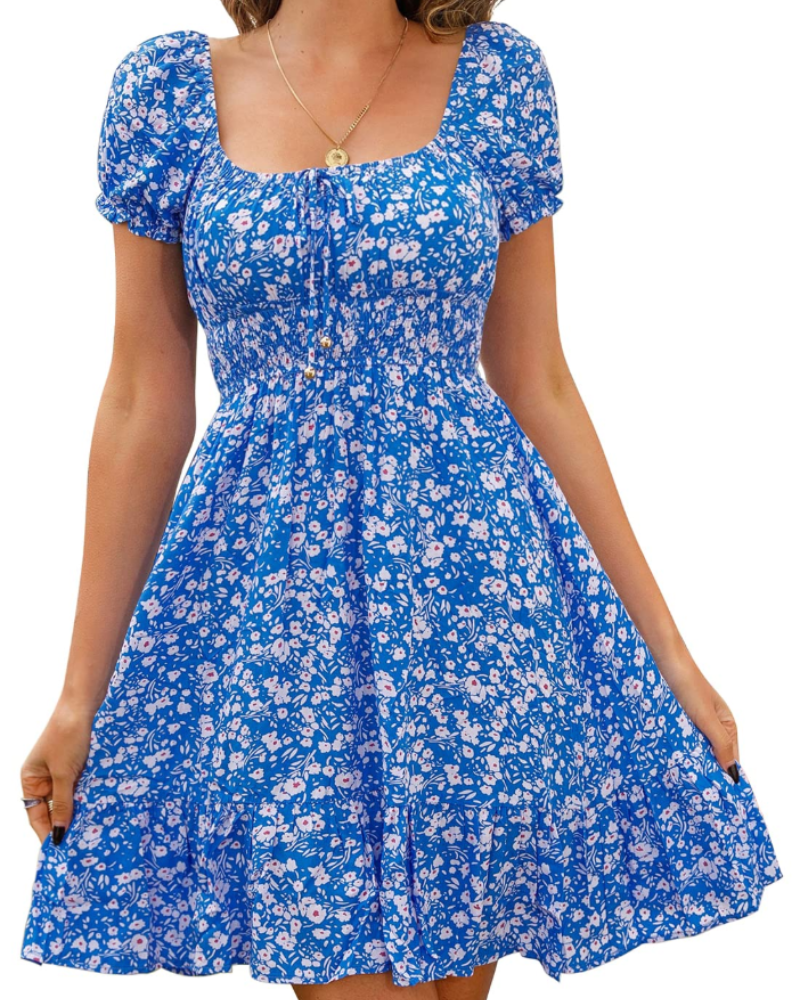 Lavinia Robe Mini Fleurie Femme – Robe Dos Ouvert à Manches Bouffantes