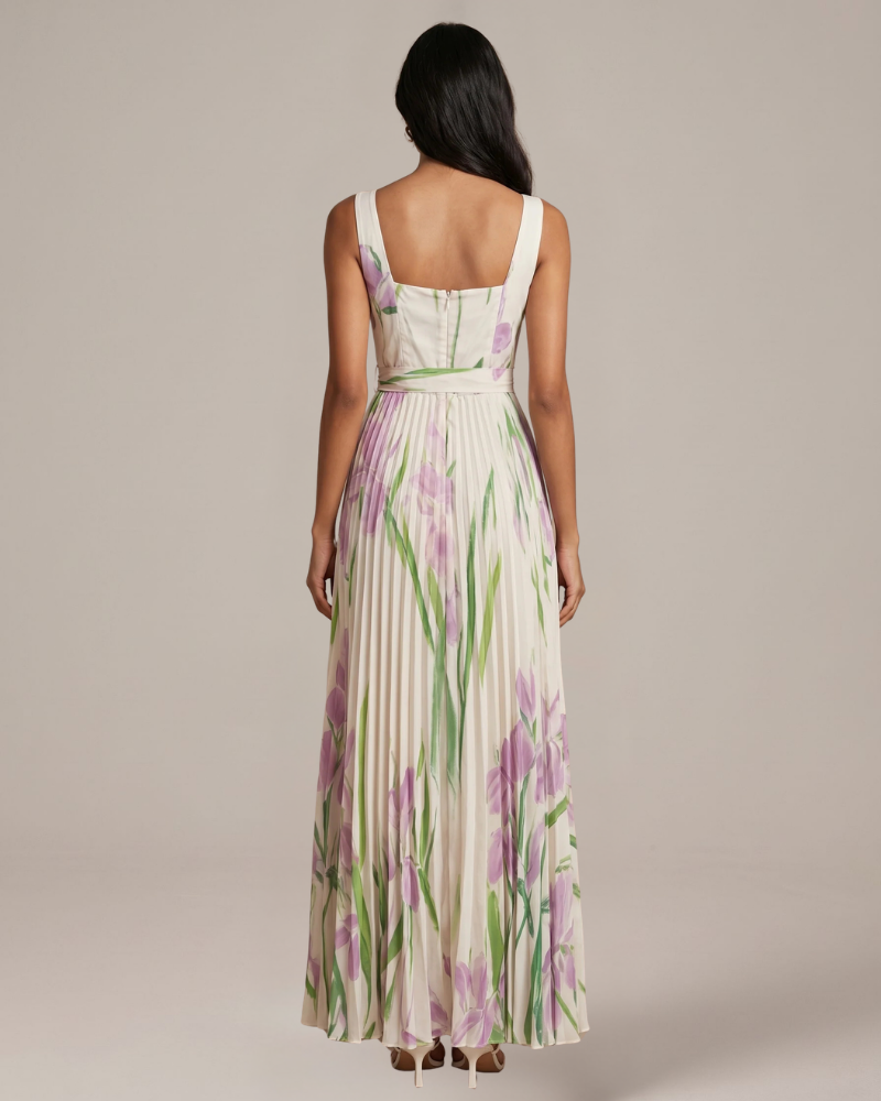 Vestido Maxi Wren Robe Floral Feminino – Vestido Longo Plissado com Estampa Floral Elegante e Fluido