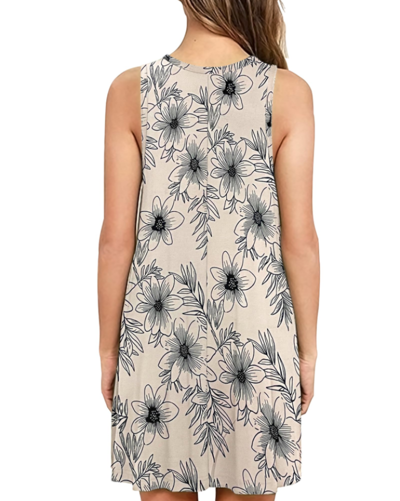 Vestido de Alças Floral Avery para Mulher – Vestido Curto Sem Mangas com Bolsos
