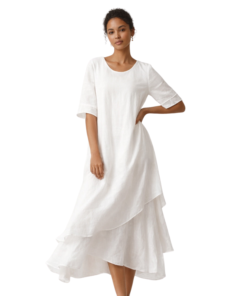 Vestido Midi de Mujer Efeline con Volantes – Corte Fluido Elegante y Tejido Ligero Transpirable
