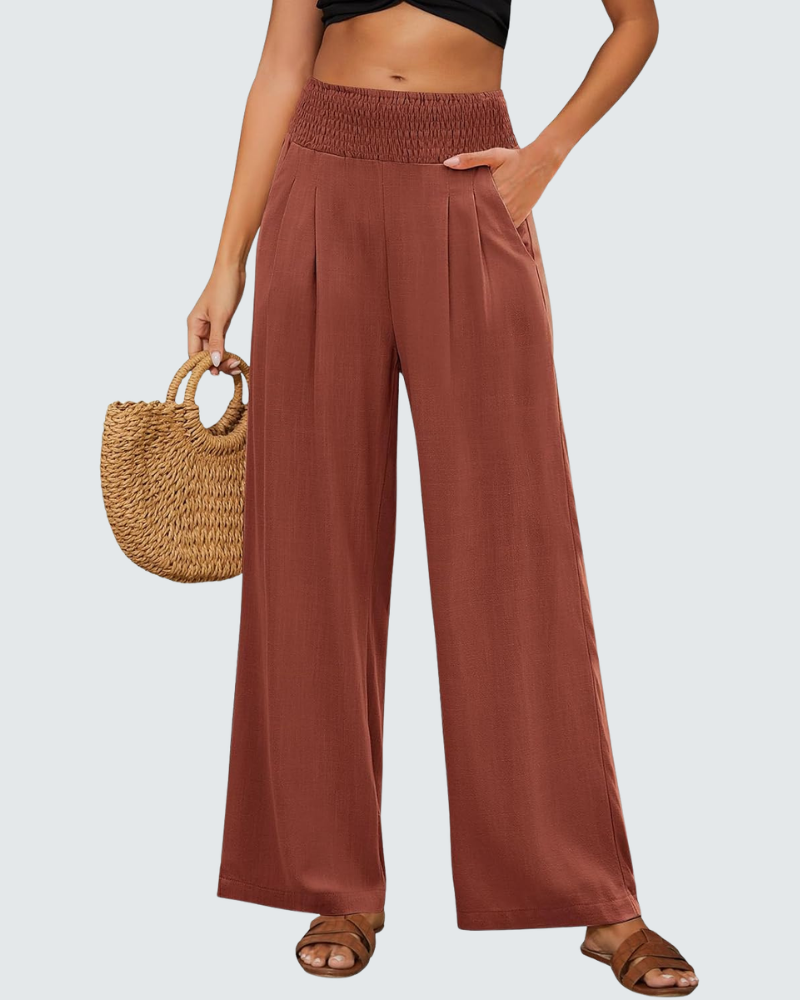 Élise Damen Leinenhose – Weite Hose mit hoher Taille und bequemen Taschen