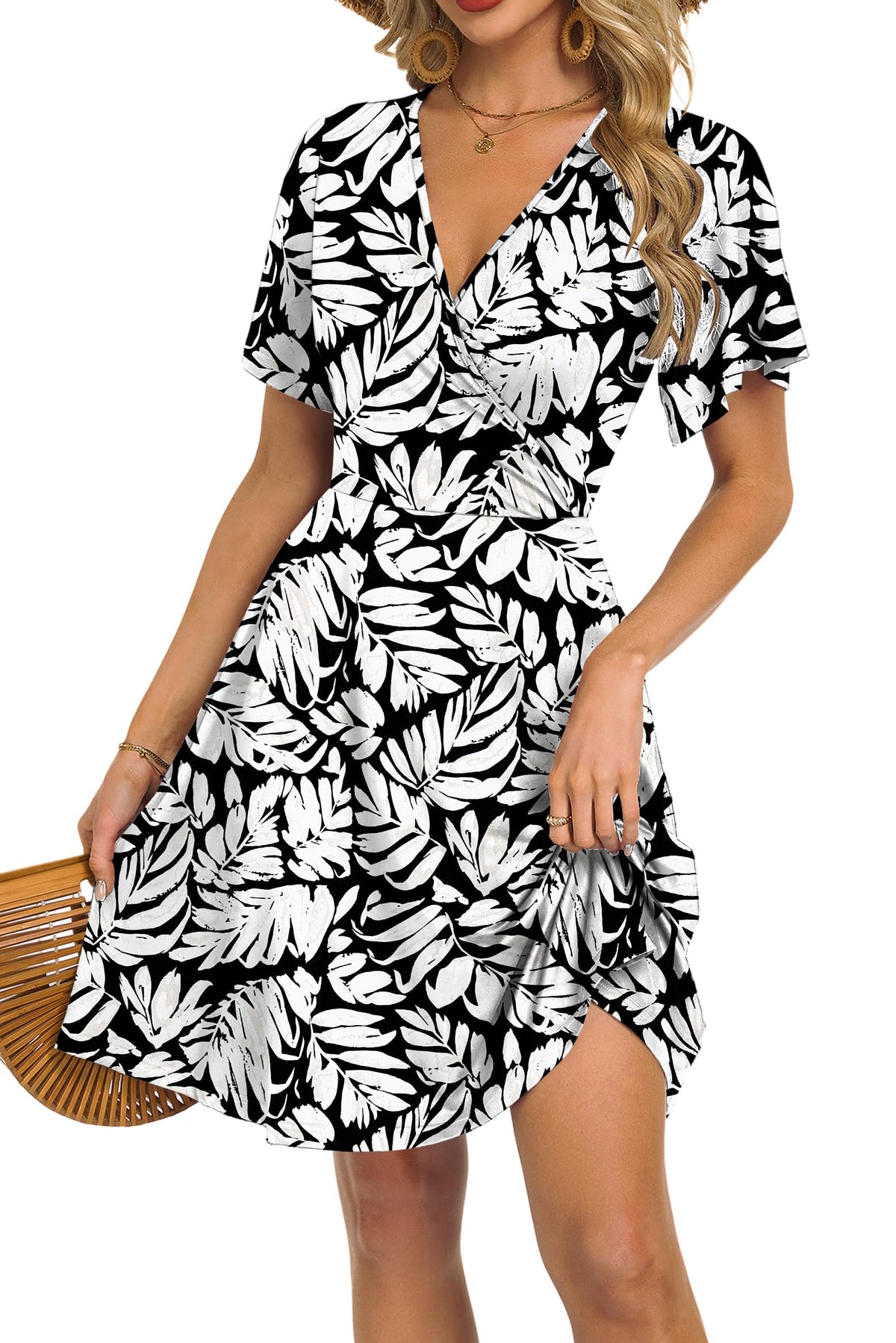 Mariselle Kleid Damen – Wickelkleid mit V-Ausschnitt, Blumenmuster, Empire-Taille & A-Linien Schnitt Sommer