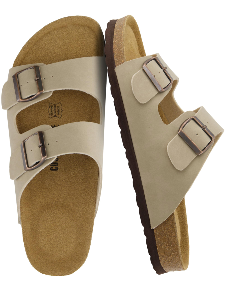 Knoah Herren-Sandalen – Komfortable Slides mit Korksohle & doppelter verstellbarer Schnalle