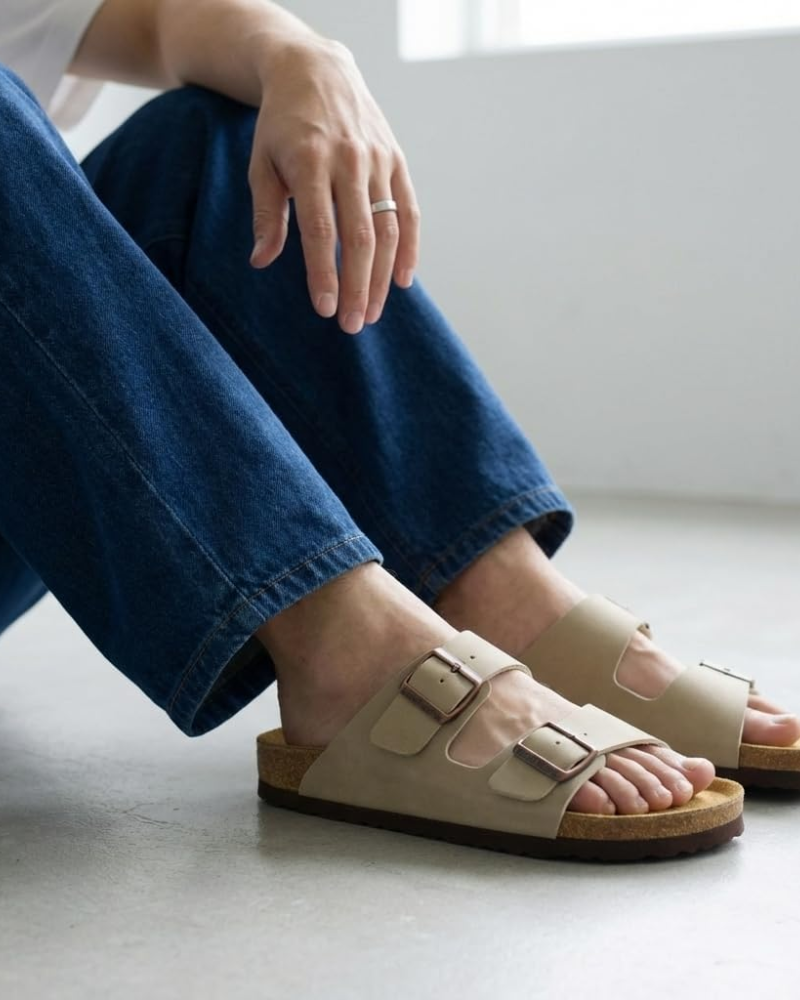 Knoah Herren-Sandalen – Komfortable Slides mit Korksohle & doppelter verstellbarer Schnalle