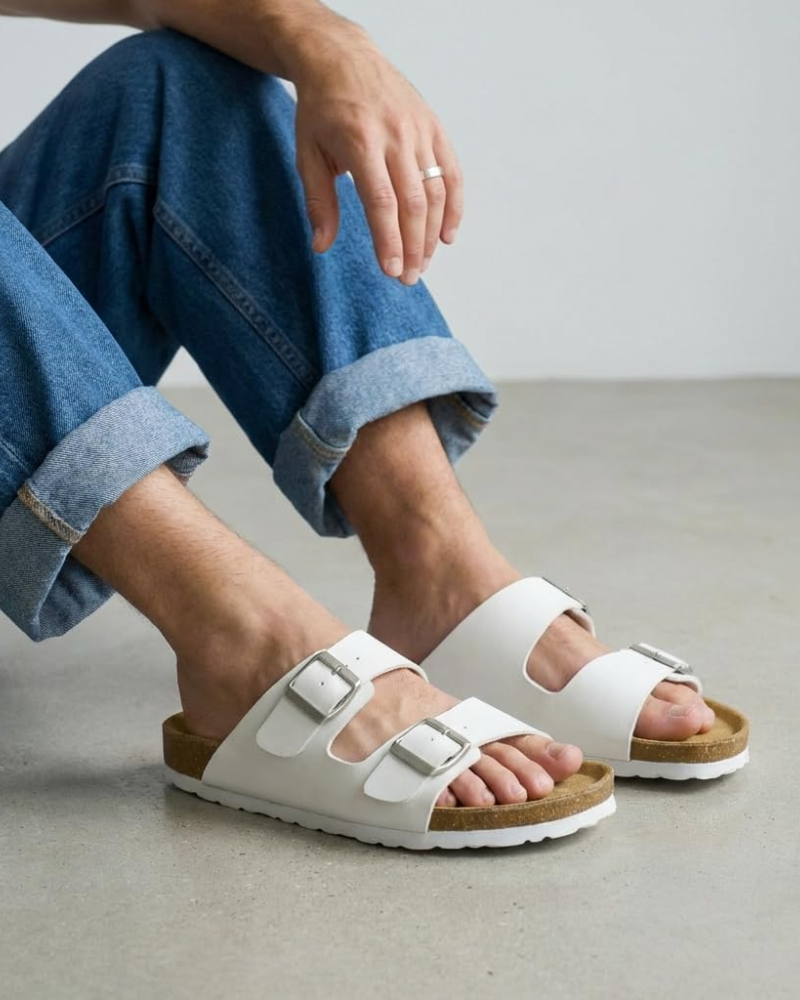 Knoah Herren-Sandalen – Komfortable Slides mit Korksohle & doppelter verstellbarer Schnalle