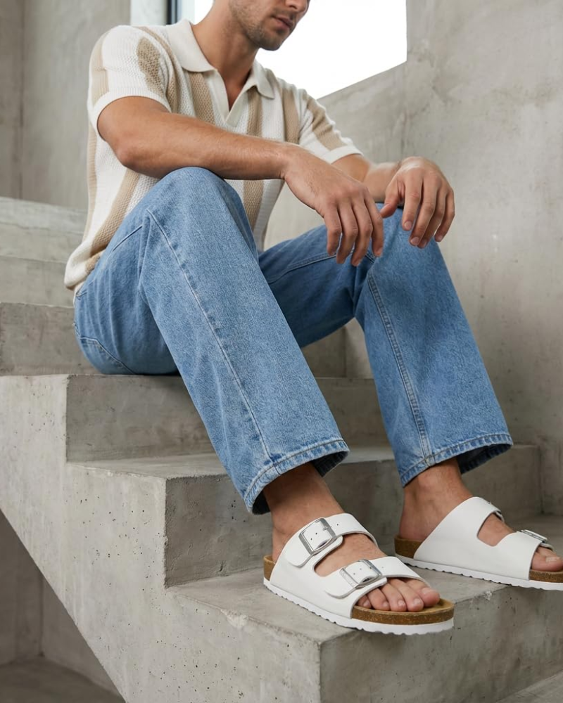 Knoah Herren-Sandalen – Komfortable Slides mit Korksohle & doppelter verstellbarer Schnalle
