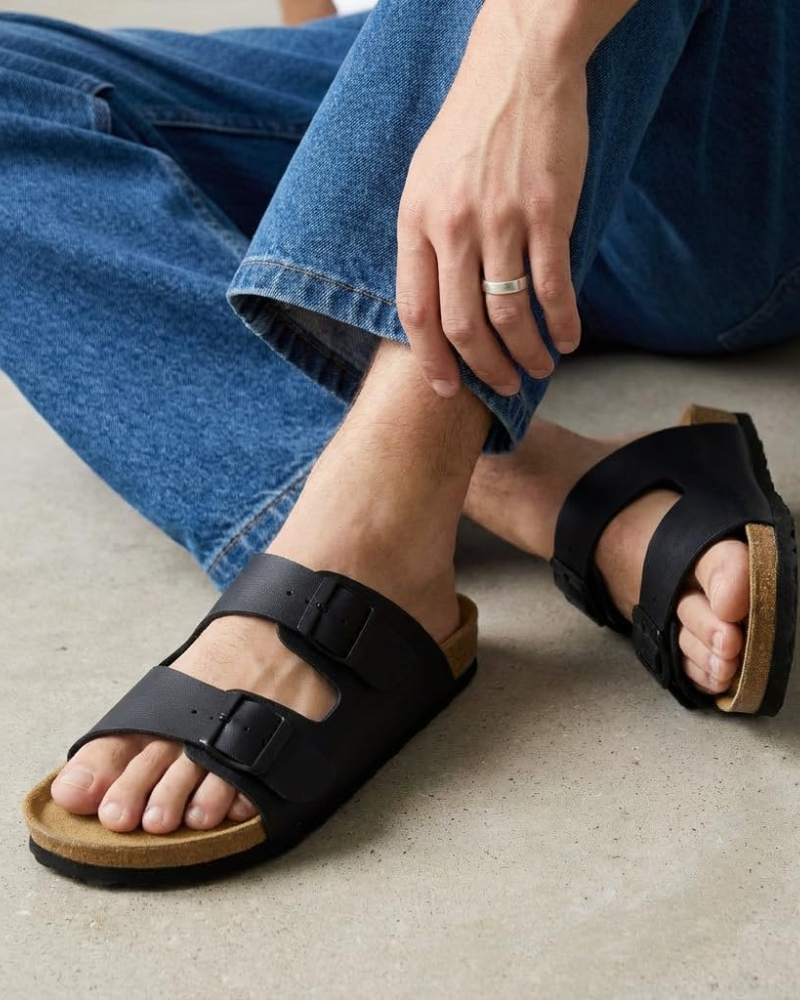 Knoah Herren-Sandalen – Komfortable Slides mit Korksohle & doppelter verstellbarer Schnalle