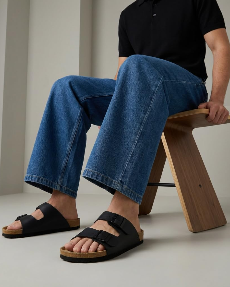 Knoah Herren-Sandalen – Komfortable Slides mit Korksohle & doppelter verstellbarer Schnalle