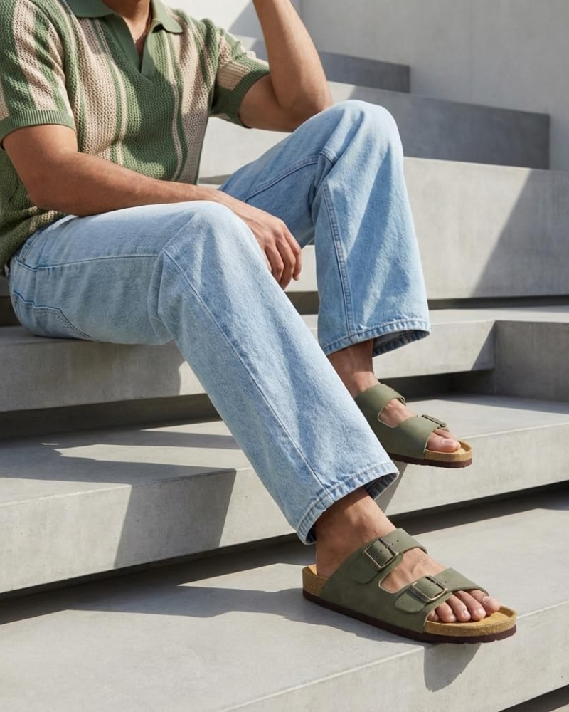 Knoah Herren-Sandalen – Komfortable Slides mit Korksohle & doppelter verstellbarer Schnalle