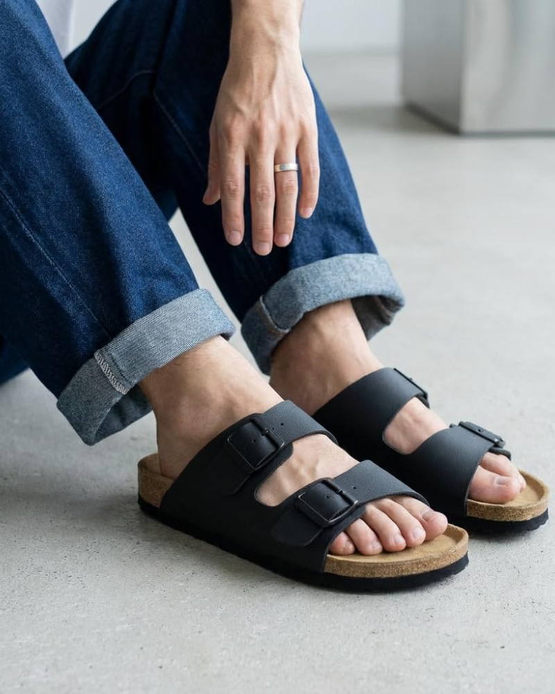 Knoah Herren-Sandalen – Komfortable Slides mit Korksohle & doppelter verstellbarer Schnalle