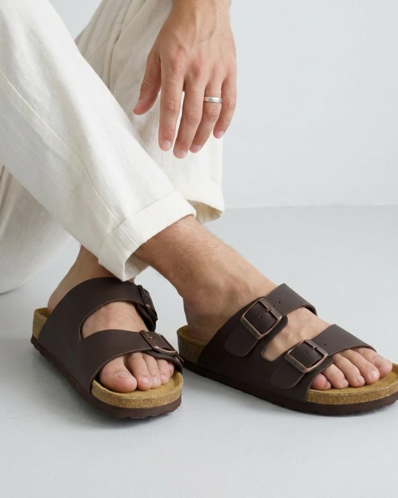 Knoah Herren-Sandalen – Komfortable Slides mit Korksohle & doppelter verstellbarer Schnalle