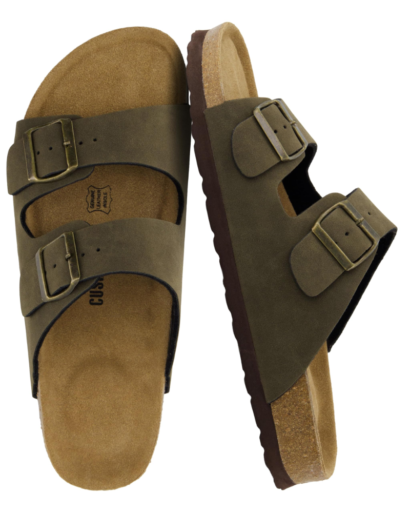 Knoah Herren-Sandalen – Komfortable Slides mit Korksohle & doppelter verstellbarer Schnalle