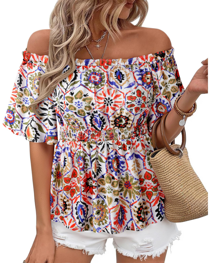 Lenora Top Femme – Bluza s otvorenim ramenima i volanima, elegantnog uskog kroja za ljeto