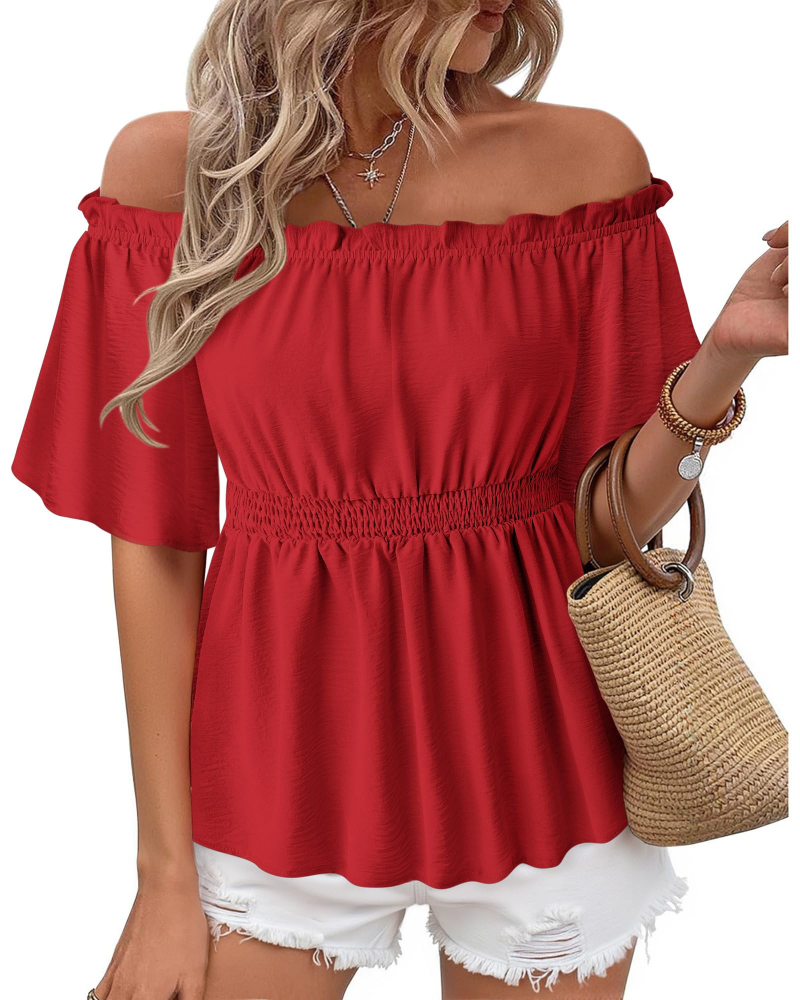 Lenora Top Femme – Bluza s otvorenim ramenima i volanima, elegantnog uskog kroja za ljeto