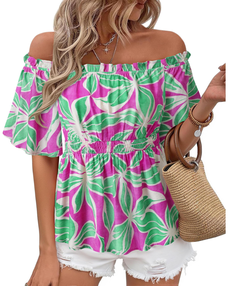 Lenora Top Femme – Bluza s otvorenim ramenima i volanima, elegantnog uskog kroja za ljeto