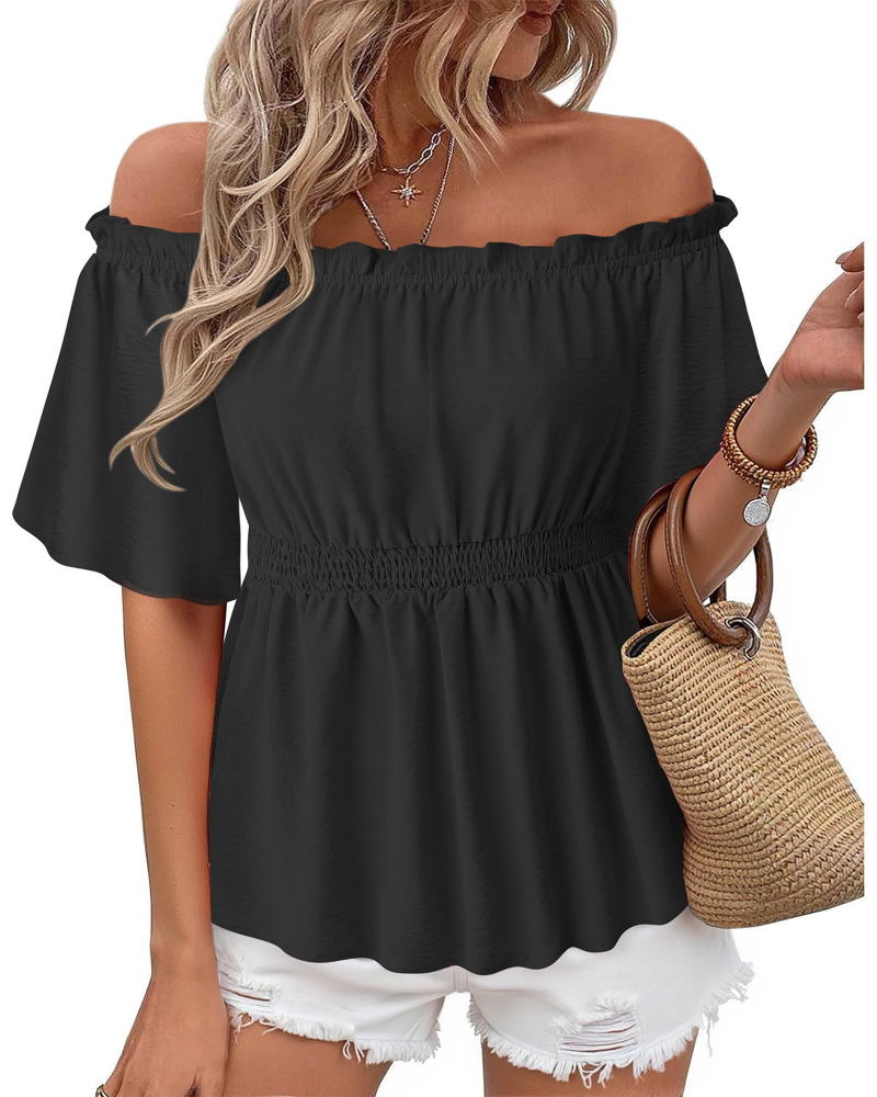 Lenora Top Femme – Bluza s otvorenim ramenima i volanima, elegantnog uskog kroja za ljeto