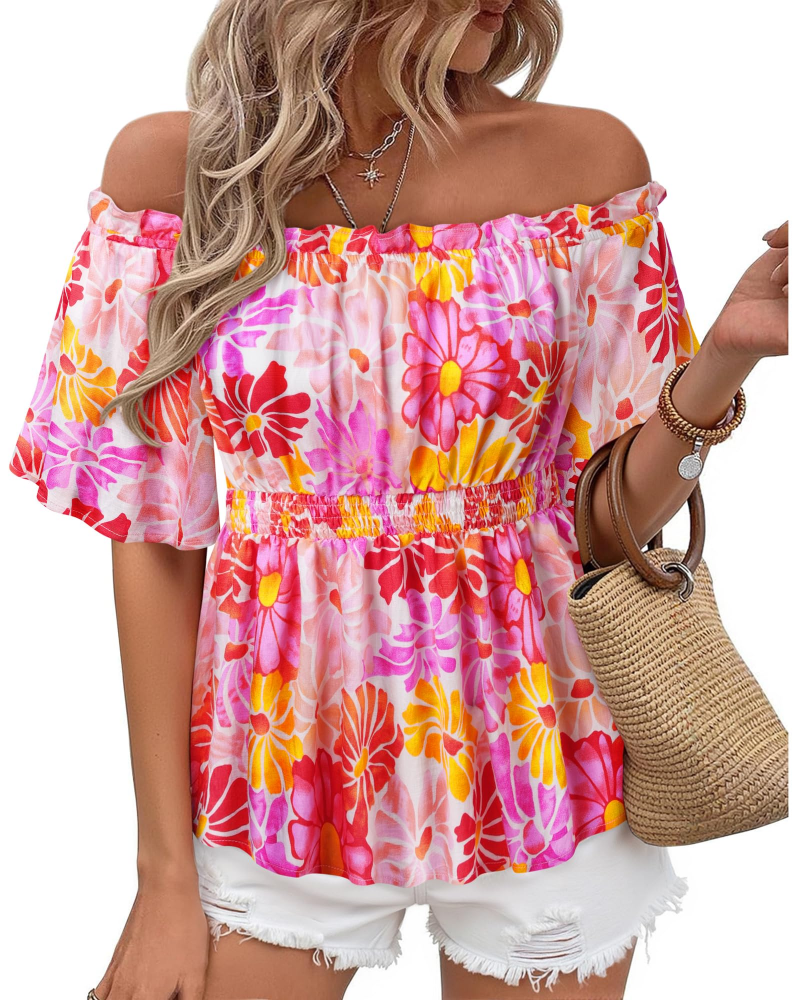 Lenora Top Femme – Bluza s otvorenim ramenima i volanima, elegantnog uskog kroja za ljeto
