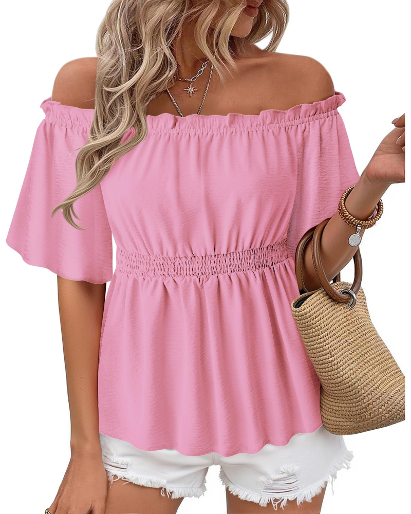Lenora Top Femme – Bluza s otvorenim ramenima i volanima, elegantnog uskog kroja za ljeto