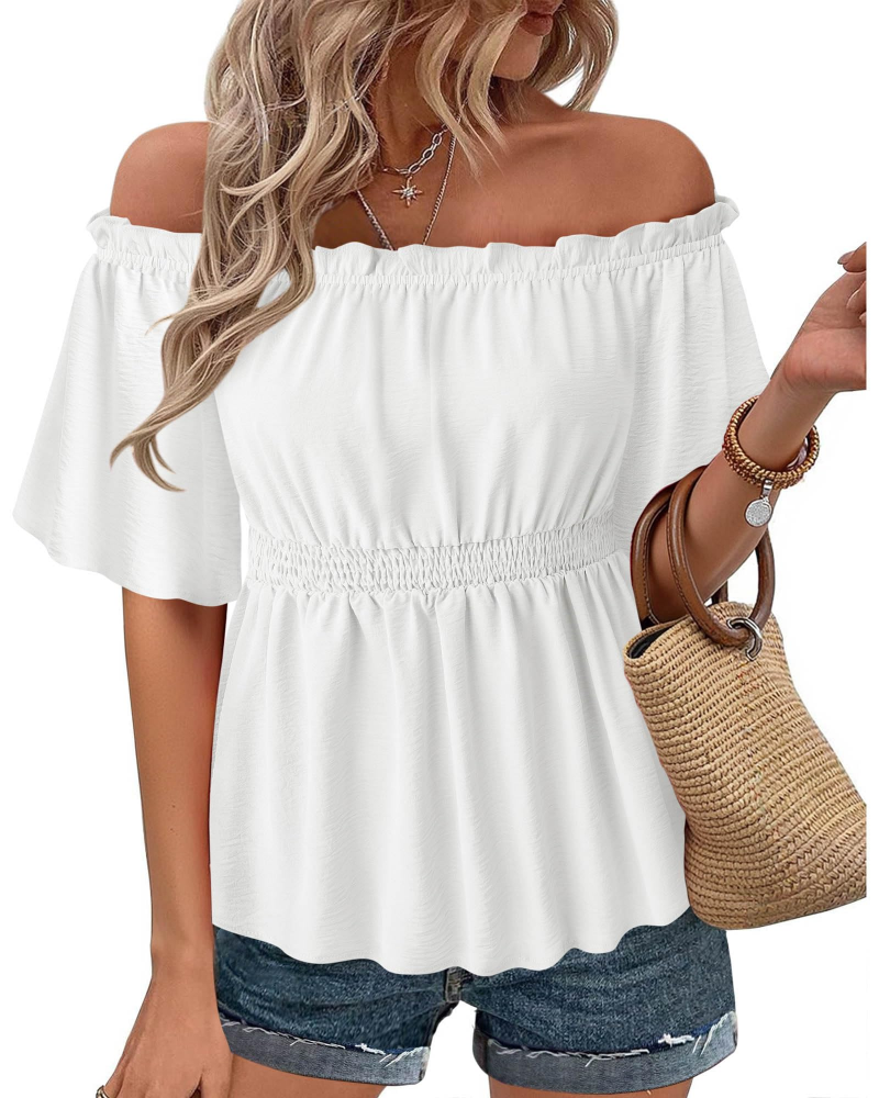 Lenora Top Femme – Bluza s otvorenim ramenima i volanima, elegantnog uskog kroja za ljeto
