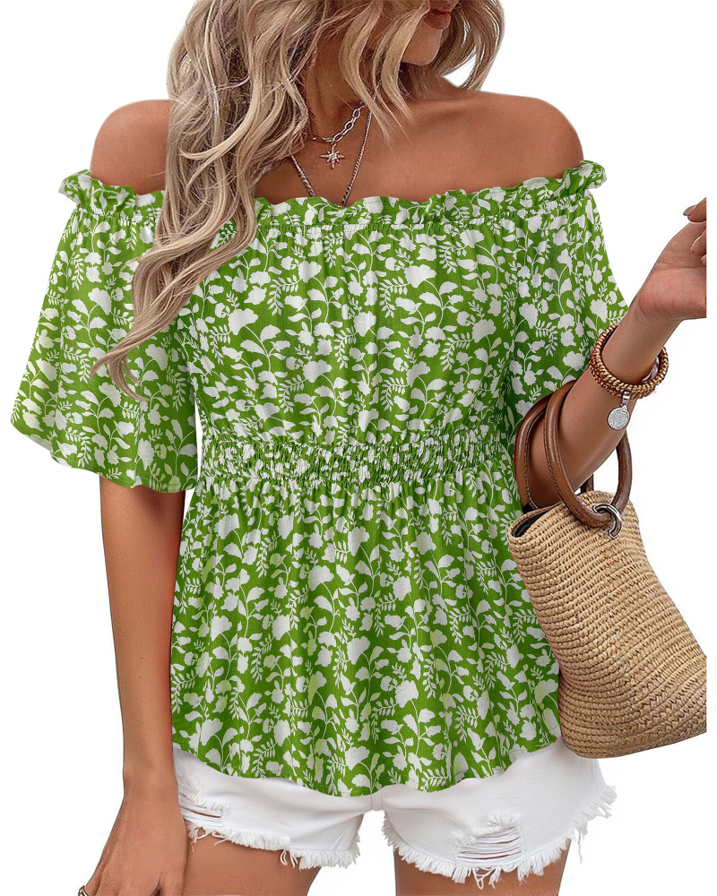Lenora Top Femme – Bluza s otvorenim ramenima i volanima, elegantnog uskog kroja za ljeto